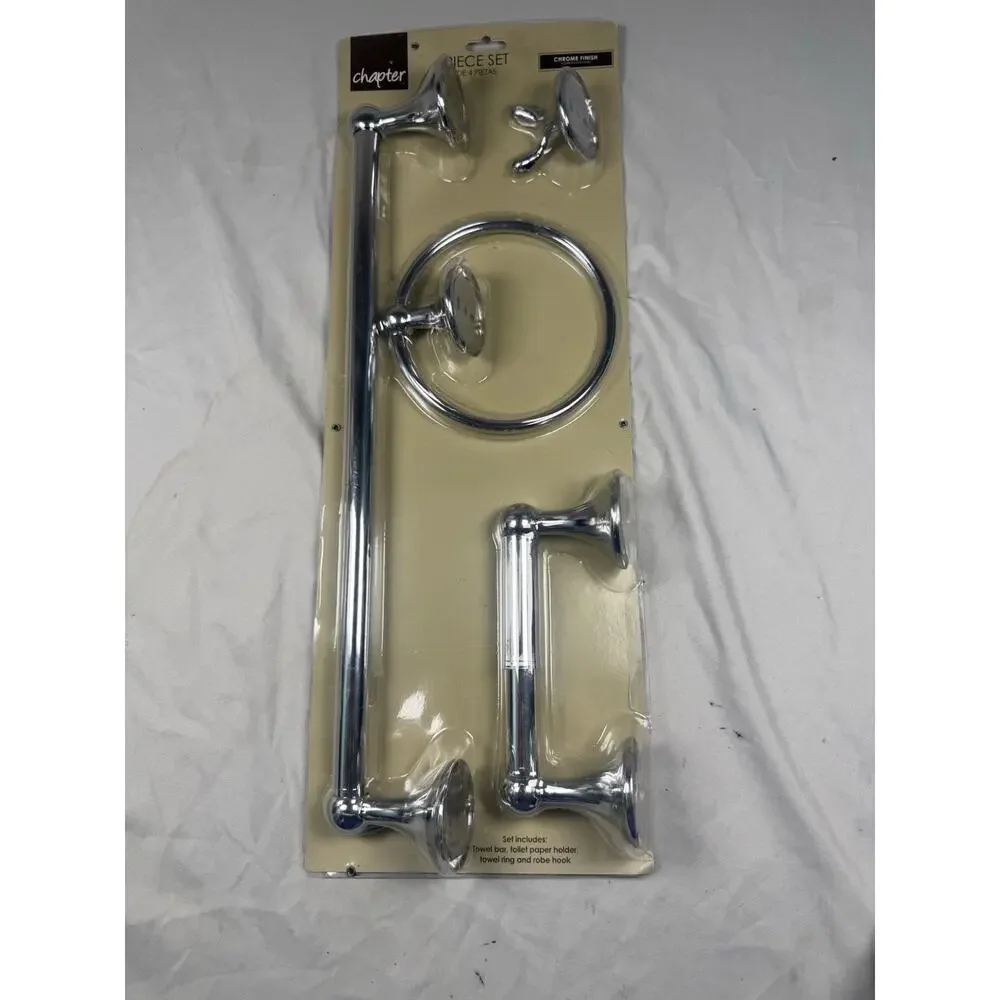 Chapter 4 Piece Bathroom Accessory Set Chrome Finish Towel Bar NIP